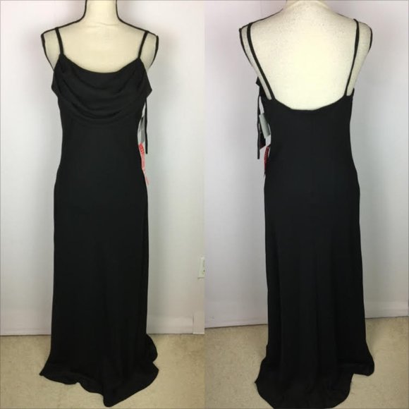 New! Karina Nites Formal Maxi Dress Sz 10 Womans Black Cowl Neck Spaghetti - Picture 1 of 15
